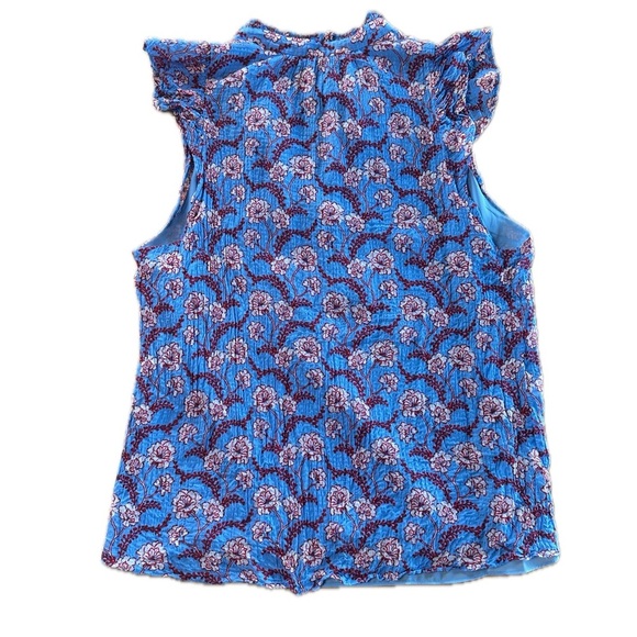 A.L.C Blue Foley Silk Blend High Neck Floral Top Blouse Blue & Red Multi Size 10 - Picture 3 of 6